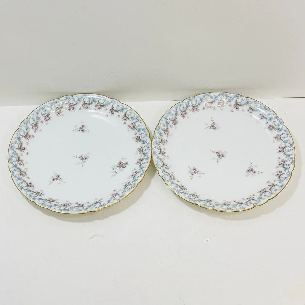 Set of 4 JPL Jean Pouyat Limoges‎ France Pink Blue Garland Floral Plates 8.5